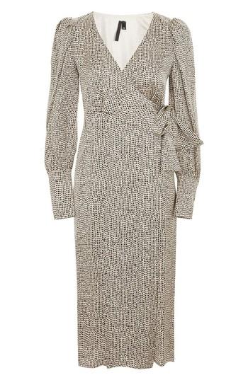 Women's Topshop Boutique Mini Spot Wrap Dress Us (fits Like 0) - Beige