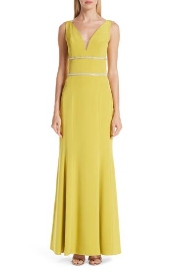 Women's Verdin Embellished Silk V-neck Evening Dress - Green