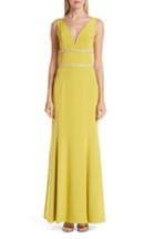 Women's Verdin Embellished Silk V-neck Evening Dress - Green
