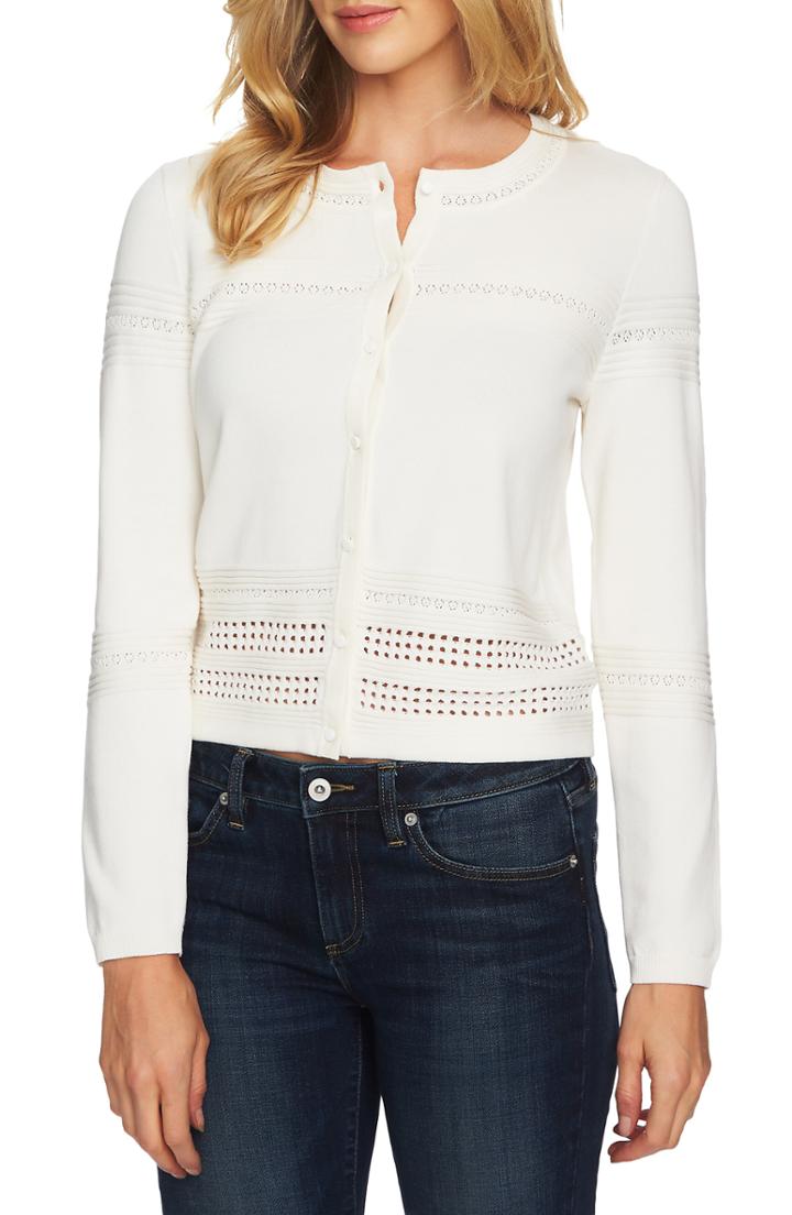 Women's Cece Pointelle Cardigan - Ivory