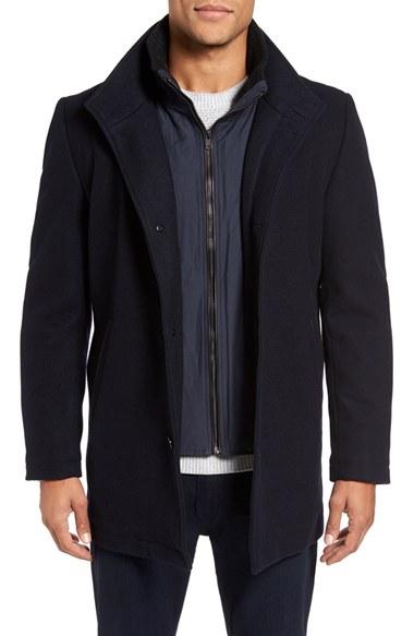 Men's Vince Camuto Classic Wool Blend Car Coat With Inset Bib