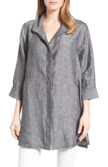 Petite Women's Foxcroft Chambray Linen Tunic P - Black