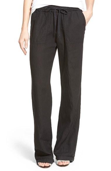 Women's Caslon Drawstring Linen Pants - Black