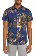 Men's Bonobos Riviera Slim Fit Tiger Print Sport Shirt, Size R - Blue