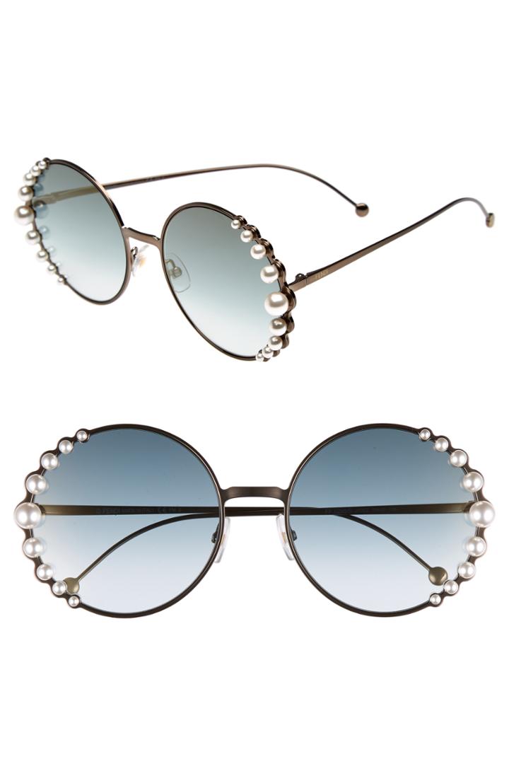 Women's Fendi 58mm Embellished Round Sunglasses -