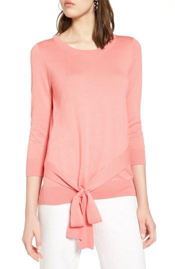 Women's Halogen Pima Cotton Blend Tie Sweater - Coral