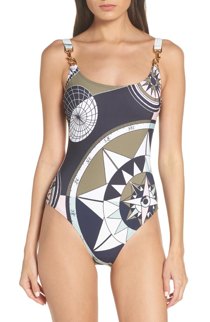 Women's Tory Burch Constellation Clip Tank One-piece Swimsuit - Blue