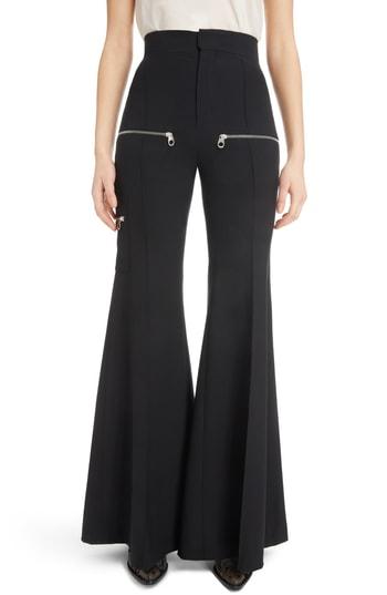Women's Chloe Zip Detail Stretch Wool Flare Trousers Us / 40 Fr - Black