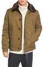 Men's French Connection Bystander Jacket With Faux Fur Collar, Size - Green