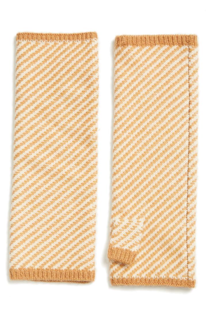 Women's Eileen Fisher Stripe Cashmere & Wool Glovelettes, Size - Brown