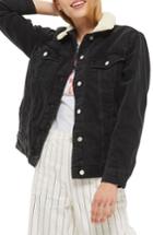 Women's Topshop Borg Oversize Denim Jacket Us (fits Like 0-2) - Black