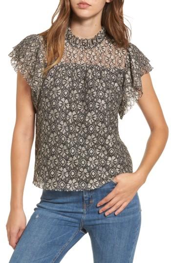 Women's Moon River Ruffle Lace Top - Black