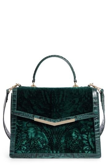 Brahmin Ivy Cellini Gabriella Embossed Velvet Top Handle Satchel - Green