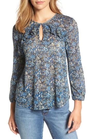 Women's Lucky Brand Floral Ruffle Top - Blue