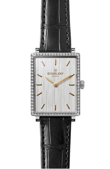 Women's Gomelsky The Shirley Fromer Diamond Bezel Alligator Strap Watch, 25mm X 32mm