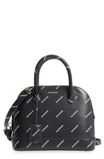 Balenciaga Allover Logo Leather Dome Satchel - Black