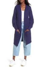 Women's Bp. Shaped Sleeve Longline Cardigan, Size - Purple