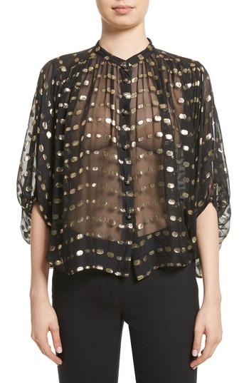 Women's Etro Metallic Dot Sheer Blouse Us / 38 It - Black