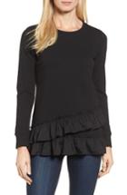 Women's Bobeau Poplin Ruffle Trim Sweatshirt - Black