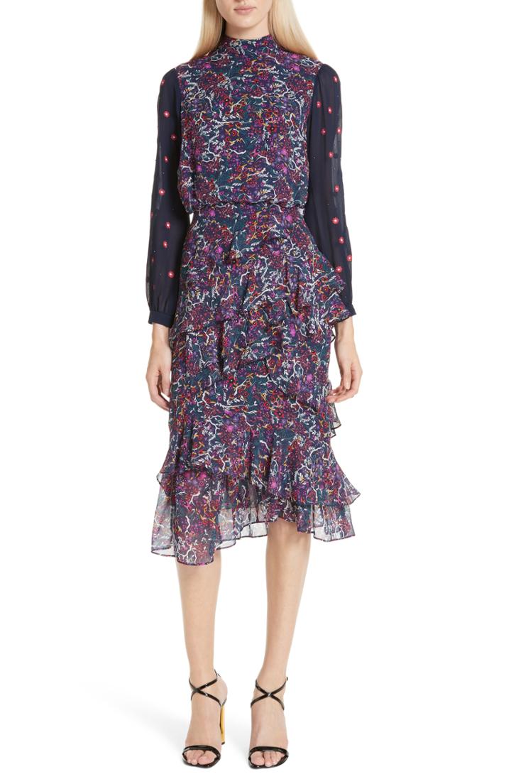 Women's Saloni Isa Polka Dot Devore Satin Dress - Purple