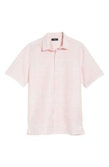 Men's Theory Murray Trim Fit Print Woven Shirt, Size - Pink