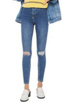 Women's Topshop Joni Distressed Skinny Jeans X 30 - Blue