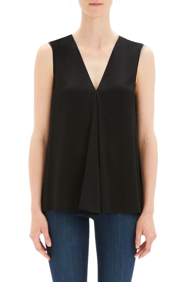 Women's Theory Stretch Silk Swing Top, Size - Black