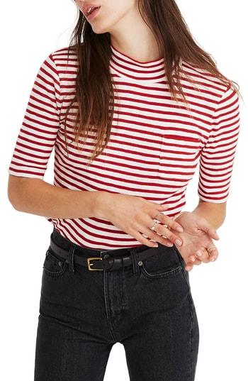 Women's Madewell Mock Neck Shirttail Tee, Size - White
