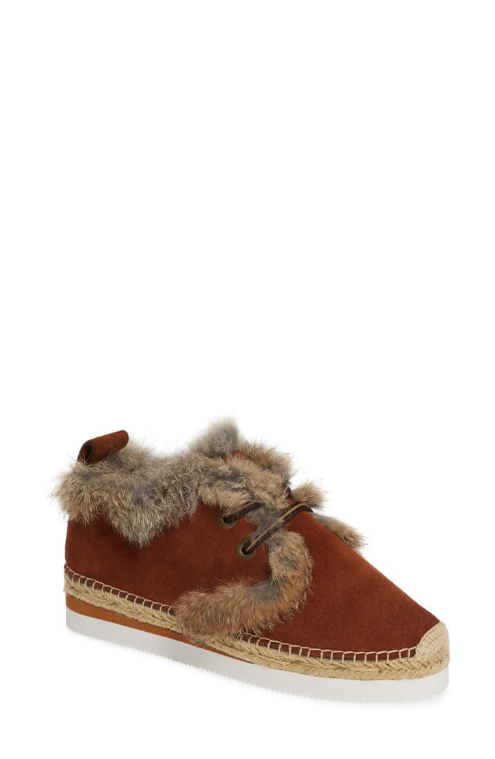 Women's See By Chloe Glyn Genuine Shearling & Genuine Rabbit Fur Lace-up Espadrille Us / 39eu - Brown