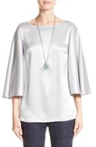 Women's St. John Collection Embellished Liquid Satin Blouse - Grey