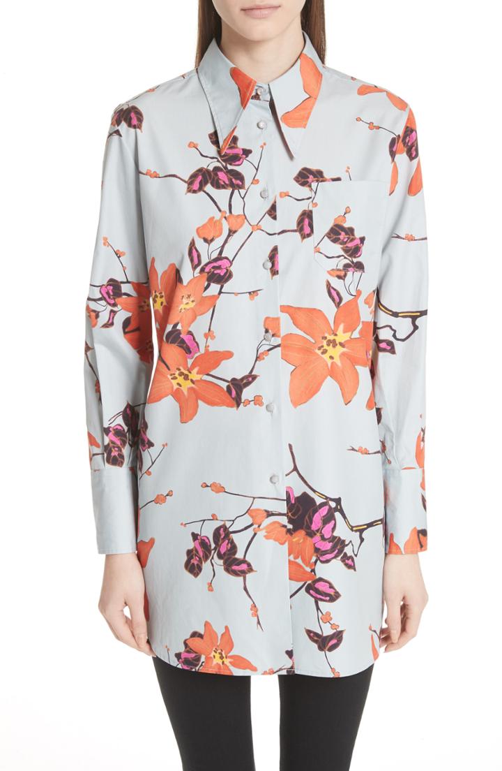 Women's Etro Lily Print Poplin Shirt Us / 40 It - Orange