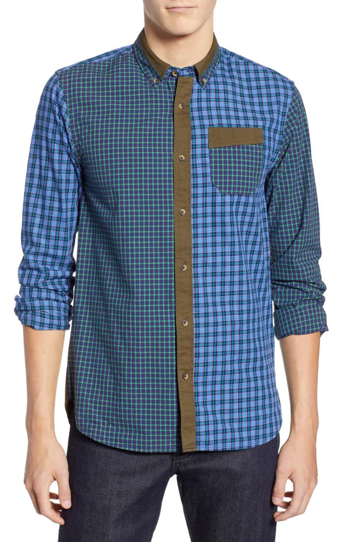 Men's Scotch & Soda Regular Fit Pattern Blocked Sport Shirt, Size - Blue