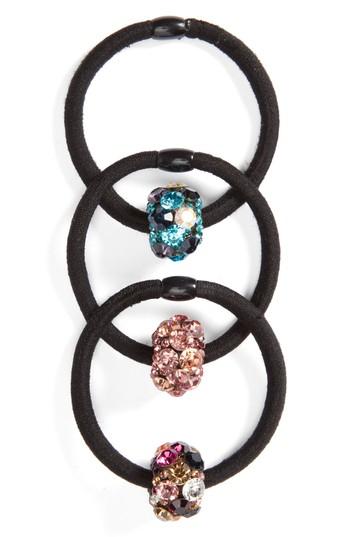 Cara 3-pack Rhinestone Ponytail Holders, Size - Black