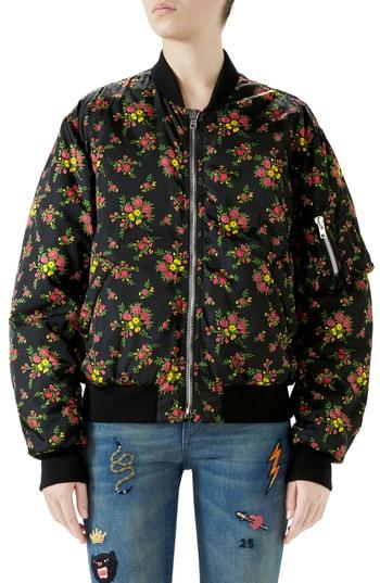 Women's Gucci Floral Bouquets Print Bomber Jacket Us / 36 It - Black