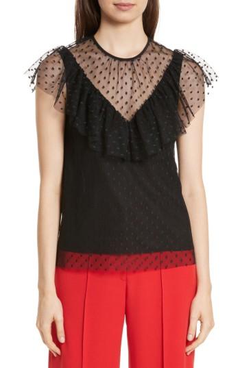 Women's Milly Helena Dot Tulle Top - Black