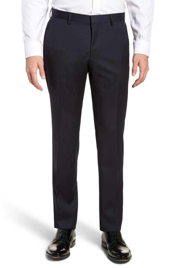 Men's Boss Gibson Cyl Flat Front Solid Wool Trousers R - Blue