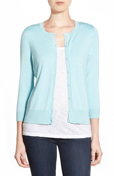 Petite Women's Halogen Three Quarter Sleeve Cardigan P - Blue