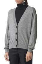 Women's Burberry Dornoch Check Detail Merino Wool Cardigan, Size - Grey