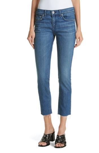 Women's Rag & Bone/jean The Dre Crop Fray Hem Slim Fit Boyfriend Jeans - Blue