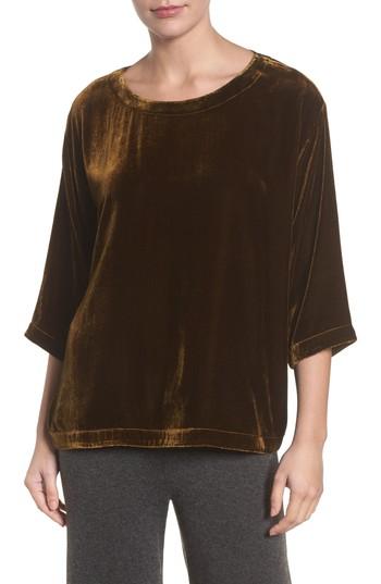 Women's Eileen Fisher Boxy Velvet Top, Size - Green