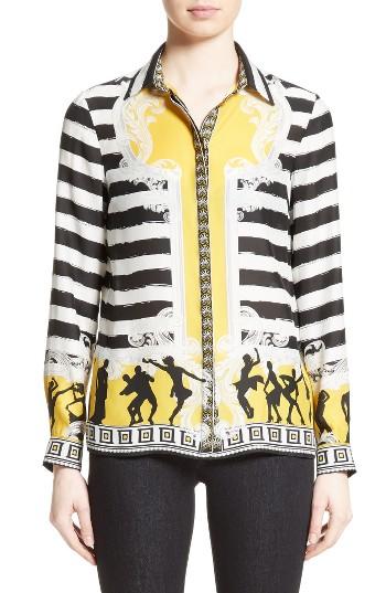 Women's Versace Collection Catwalk Print Silk Blouse Us / 40 It - White