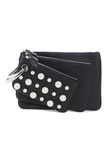 Women's Fendi Triplette Imitation Pearl Set Of Three Leather Pouches - Black