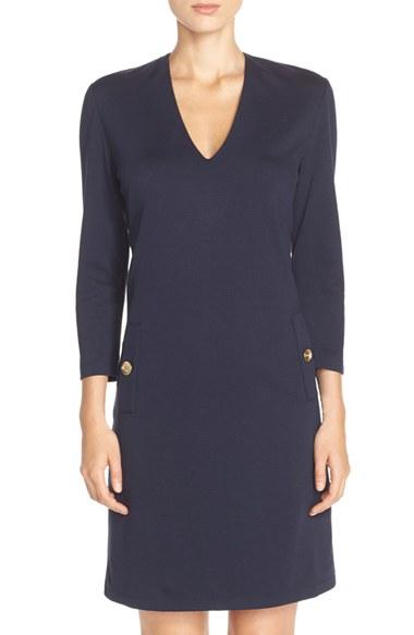 Women's Eliza J Button Pockets Ponte A-line Dress - Blue