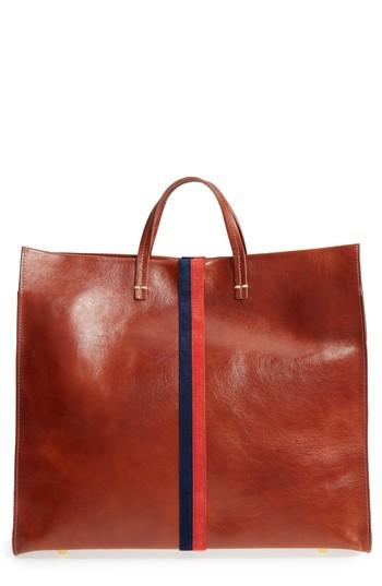 Clare V. Rustic Simple Stripe Leather Tote - Brown