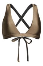 Women's Becca Reversible Shimmer Plunge Bikini Top, Size D - Beige