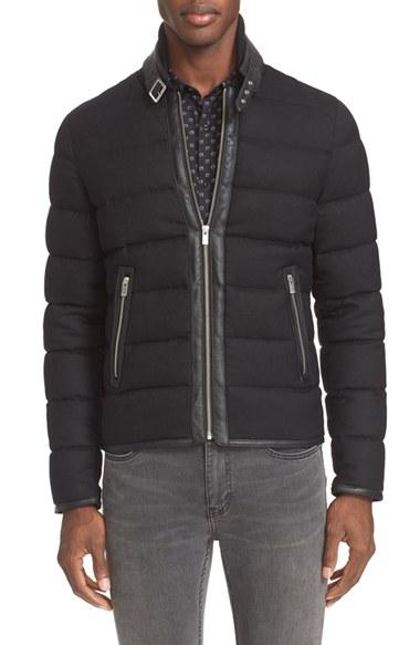 Men's The Kooples Leather Trim Flannel Down Jacket
