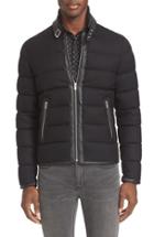 Men's The Kooples Leather Trim Flannel Down Jacket