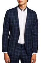Men's Topman Skinny Fit Check Suit Jacket R - Blue