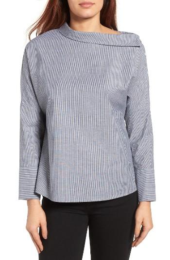 Women's Gibson Asymmetrical Collar Stripe Top - Black