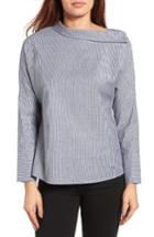 Women's Gibson Asymmetrical Collar Stripe Top - Black